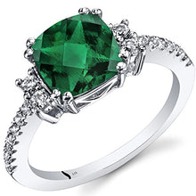 Load image into Gallery viewer, Peora Created Emerald Ring in 14K White Gold with Genuine White Topaz, Designer Cushion Cut, 2 Carats, Comfort Fit, Size 9