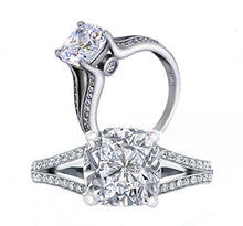 Load image into Gallery viewer, 101 Facets 2 Carats Realistic Princess Cushion Cut NSCD Simulated Diamond Solitaire Split Shank Ring 925 Silver Platinum Plated RSPLIT50
