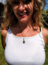 Load image into Gallery viewer, MOLDAVITE & RHODIZITE NECKLACE Wire Wrap 925 Silver on a 19" Durable Black Silk Chain! Metaphysical Reiki Healing Energy Genuine Czech Synergy 12 Crystal Pendant Tektite!