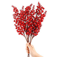 Load image into Gallery viewer, FUNARTY 5 Packs Artificial Red Berry Faux Christmas Berry Stems for Winter Holiday Christmas Décor
