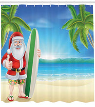 Load image into Gallery viewer, Ambesonne Christmas Shower Curtain, Cloth Fabric Bathroom Decor Set with Hooks, Beach Surfboard Sunny, 69" W x 75" L