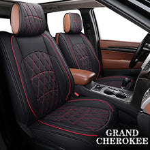 Load image into Gallery viewer, YIERTAI Jeep Grand Cherokee Seat Covers Full Set Fit for 2011-2022 Pickup Truck Laredo Limited Classic SRT Airbag Compatiable Waterproof Faux Leather Car Cushion Protectors(5 PCS Full Set/Black-Red)
