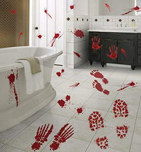 Load image into Gallery viewer, jollylife 126PCS Bloody Footprints Floor Clings - Halloween Handprint Zombie Restroom Sign Decals Vampire Party Decorations Stickers Wall Supplies(14 Sheets)