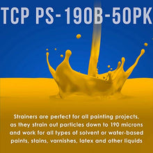 Load image into Gallery viewer, TCP Global 50 Pack of Paint Strainers with Fine 190 Micron Filter Tips - Premium "Pure Blue" Ultra-Flow Blue Nylon Mesh - Cone Paint Filter Screen