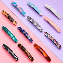 Load image into Gallery viewer, 12 Pieces Skinny Hair Barrettes Tortoise Shell Cellulose Acetate French Hair Clip Automatic Hair Clip Long and Thin Handmade Celluloid Onyx Hair Barrette Ponytail Holder Hairpins for Women Girls