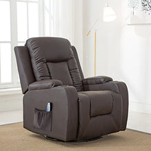 Load image into Gallery viewer, ComHoma Recliner Chair Massage Rocker with Heated Modern PU Leather Ergonomic Lounge 360 Degree Swivel Single Sofa Seat with Drink Holders Living Room Chair Brown