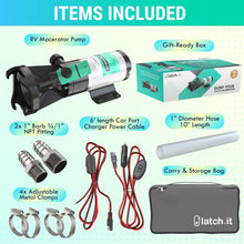 Load image into Gallery viewer, LATCH.IT RV Macerator Pump | 12V Quick-Release Macerator Pump for RV | RV Waste Pump Macerator w/All Fittings, Hoses & Clamps You’ll Need | Portable RV Pump | Dump 12-15 Gallons of Waste per Minute!