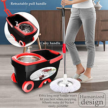 Load image into Gallery viewer, Spin Mop Bucket Floor Cleaning - Tsmine Mop and Bucket with Wringer Set Commercial Spinning Mopping Bucket Cleaning Supplies with 6 Replacement Refills,61" Extended Handle for Household Hardwood Floor