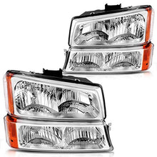 Load image into Gallery viewer, DWVO Headlights Assembly Compatible with 2003 2004 2005 2006 Chevy Silverado Avalanche 1500 2500 3500 (Chrome Housing Amber Reflector)