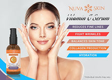 Load image into Gallery viewer, Nuva Skin Vitamin C Serum for Face and Eyes w/Hyaluronic Acid & Liquid Vitamin E - Natural Anti Aging, Anti Wrinkle Facial Treatment – Antioxidant Moisturizer for Acne, Scars & Even Skin Tone