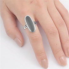 Load image into Gallery viewer, Large Long Simulated Black Onyx Solitaire Ring New .925 Sterling Silver Band Size 12