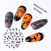 Load image into Gallery viewer, 3D Halloween Nail Art Stickers Black Self Adhesive Nails Art Accessories Decals Spider Web Ghost Pumpkin Skull Cat Witch Cool Spooky Slider Wraps for Halloween Holiday Supplies Nail Art Decorations