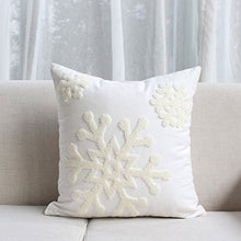 Load image into Gallery viewer, Elife 18x18 Soft Canvas Christmas Winter Snowflake Style Cotton Linen Embroidery Throw Pillows Covers w/ Invisible Zipper for Bed Sofa Cushion Pillowcases for Kids Bedding (1 Pair, White)