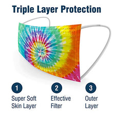 Load image into Gallery viewer, WeCare Individually Wrapped Kids Face Masks - 50 Pack - Soft on Skin - Disposable, 3 Ply - 5.7" x 3.7" Children's Size - 3 Layer Protectors with Elastic Earloops - Latex Free - Tie Dye