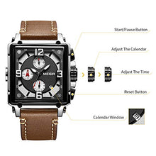 Load image into Gallery viewer, MEGIR Men's Analogue Army Military Chronograph Luminous Quartz Watch with Fashion Leather Strap for Sport & Business Work ML2061G (Brown)