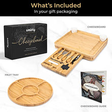 Load image into Gallery viewer, SMIRLY Large Charcuterie Boards Set: Bamboo Cheese Board and Knife Set - Unique Christmas Gifts for Women, House Warming Gifts, New Home Presents, Anniversary, Wedding Gifts for Couples, Gift for Her