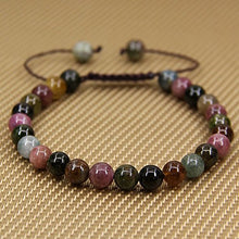 Load image into Gallery viewer, Natural A Grade Multicolor Tourmaline Gemstone 6mm Round Beads Adjustable Braided Macrame Tassels Chakra Reiki Bracelet
