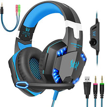 Load image into Gallery viewer, Gaming Headset with Mic for PC,PS4,Xbox One,Over-Ear Headphones with Volume Control LED Light Cool Style Stereo,Noise Reduction for Laptops,Smartphone,Computer (Black & Blue)