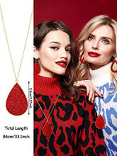 Load image into Gallery viewer, 4 Pieces Women's Glitter Jewelry Set Bridal Wedding Multi-Layer Bracelet Faux Leather Dangle Earrings Necklace (Red)