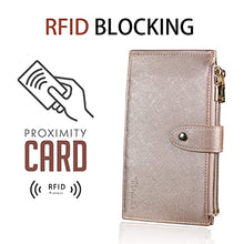 Load image into Gallery viewer, Travelambo Womens Wallet RFID Blocking Bifold Multi Card Case Wallet with Zipper Pocket Crosshatch (Rose gold)