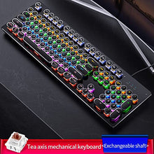 Load image into Gallery viewer, Basaltech Mechanical Light Up Keyboard With LED Backlit, Typewriter Style Gaming Keyboard With 104-Key Brown Switch Round Keycaps, Retro Steampunk Keyboard Metal Panel With Wired USB For PC/Mac/Laptop