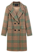 Load image into Gallery viewer, Chartou Women's Winter Oversize Lapel Collar Woolen Plaid Double Breasted Long Peacoat Jacket (Medium, Green)