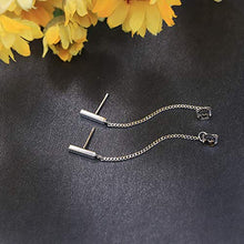 Load image into Gallery viewer, Milacolato 2Pairs Minimalist Tiny Bar Earrings with Threader Chain Sterling Silver Dangle Chain Earrings for Women