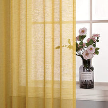 Load image into Gallery viewer, KOUFALL Gold Curtains 108 Inches Long for Patio Sliding Glass Door Outdoor 2 Panels Set Tab Top Extra Long Linen Look Textured Semi Sheer Mustard Yellow Drapes for Living Room 52x108 Inch Length 9 Ft