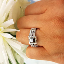 Load image into Gallery viewer, Dazzlingrock Collection 1.35 Carat (ctw) 14K Black & White Diamond Split Shank Halo Engagement Ring Set, White Gold, Size 8