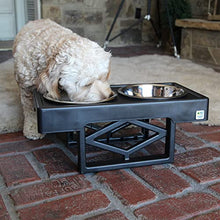 Load image into Gallery viewer, Pet Zone Designer Diner Adjustable Elevated Dog Bowls - Adjusts to 3 Heights, 2.75”, 8", & 12'' (Raised Dog Dish with Double Stainless Steel Bowls) Black