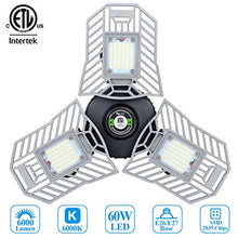 Load image into Gallery viewer, Garage Lights Led Deformable Garage Light Ceiling LED 60W 6000Lumen Flexled Garage Light Tribrite Led Adjustable Light with 3 Panel Led Shop Lights for Garage Ceiling Basement Workshop