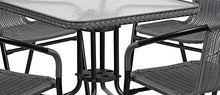 Load image into Gallery viewer, Flash Furniture 28'' Square Glass Metal Table with Gray Rattan Edging and 4 Gray Rattan Stack Chairs