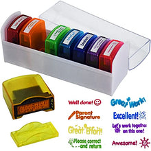 Load image into Gallery viewer, Bertiveny Teacher Stamps for Grading Classroom,Parent Signature Self-Inking Teacher Stamp Set School Supplies Stamps for Homework Reward with 8 pcs Teacher Supplies for Classroom Elementary(Rainbow)