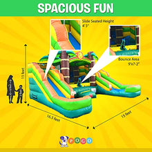 Load image into Gallery viewer, Crossover Tropical Inflatable Bounce House Double Slide 16.5 x 15 x 11 Foot - Big Inflatable Water Slide Bouncer House Combo for Kids - Outdoor Party Bounce House with Blower, Stakes, & Storage Bag