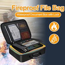 Load image into Gallery viewer, Fireproof Document Bag, Water-Resistant File Bag with Lock for Important Documents Organizer, Portable Storage Safe Bag for Travel Home Office and Files Certificates, Gift for Women and Men (Black)
