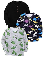 Load image into Gallery viewer, Boyoo Toddler Boys 3 Pack Long Sleeve Henley Shirt Cotton Graphic Tee Shirt for 2-7Years