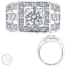 Load image into Gallery viewer, Men's Sterling Silver .925 Ring with White Round Cubic Zirconia Center Stone Surrounded by White Cubic Zirconia (CZ) Stones (12)