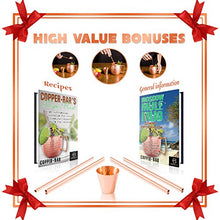 Load image into Gallery viewer, Moscow Mule Copper Mugs - Set of 4 - 100% HANDCRAFTED Pure Solid Copper Mugs - 16 Oz Gift Set with Highest Quality Cocktail Copper Straws, Copper Shot Glass & 2 E-Books by Copper-Bar