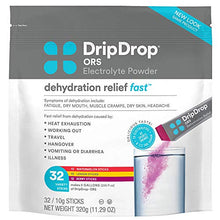 Load image into Gallery viewer, DripDrop ORS – Patented Electrolyte Powder for Dehydration Relief Fast - For Workout, Hangover, Illness, Sweating & Travel Recovery - Watermelon, Berry, Lemon Variety Pack - 32 Servings (11.29 oz)