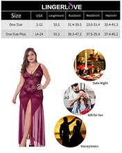 Load image into Gallery viewer, LINGERLOVE Women's Plus Size Lingerie Sexy Split Maxi Long Gown Sheer Dress (Burgundy, Plus Size)