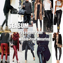 Load image into Gallery viewer, SEASUM Women's Faux Leather Leggings Pants PU Elastic Shaping Hip Push Up Black Sexy Stretchy High Waisted Tights M