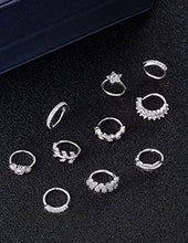 Load image into Gallery viewer, Tornito 10Pcs Nose Ring Hoop Paved Flower Leaf Feather CZ Cartilage Earrings Nose Piercing Jewelry for Women Men Silver Tone 20G