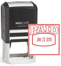 Load image into Gallery viewer, MaxMark Q43 (Large Size) Date Stamp with"Paid" Self Inking Stamp - Red Ink