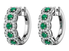 Load image into Gallery viewer, 14K White Gold 0.37 Carat Natural Diamond (H-I Color, SI2-I1 Clarity) & Natural Emerald Hoop Earrings for Women