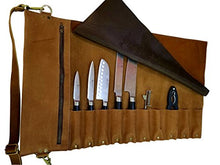Load image into Gallery viewer, luvsecretlingerie Lightweight Premium Leather Chef Knife Bag/Chef Knife Roll 10 Pockets Tan Leather