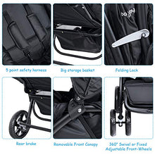 Load image into Gallery viewer, BABY JOY Double Baby Stroller, Foldable Double Seat Tandem Stroller with Adjustable Backrest, Push Handle and Footrest, Lockable Wheels, 5 Points Safety Belts (Black)