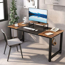 Load image into Gallery viewer, CubiCubi Computer Office Desk 63", Study Writing Table, Modern Simple Style PC Desk with Splice Board, Black and Rustic Brown
