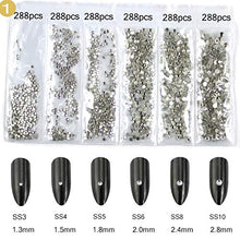 Load image into Gallery viewer, 4574pcs Nail Art Rhinestones Clear Nail Crystal Flat Back Circular Glass Studs Stones for 3D Nails Art Decorations Manicure Tools(1.3mm - 4.8mm) (Crystal Clear)