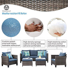 Load image into Gallery viewer, ovios Patio furnitue, Outdoor Furniture Sets,Morden Wicker Patio Furniture sectional with Table and Pillow,Backyard,Pool (Grey-Denim Blue)