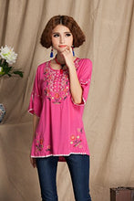 Load image into Gallery viewer, Ashir Aley Bell Sleeve Womens Girls Embroidered Cotton Peasant Tops Mexican Bohemian Shirts Blouses (S,Fuschia)